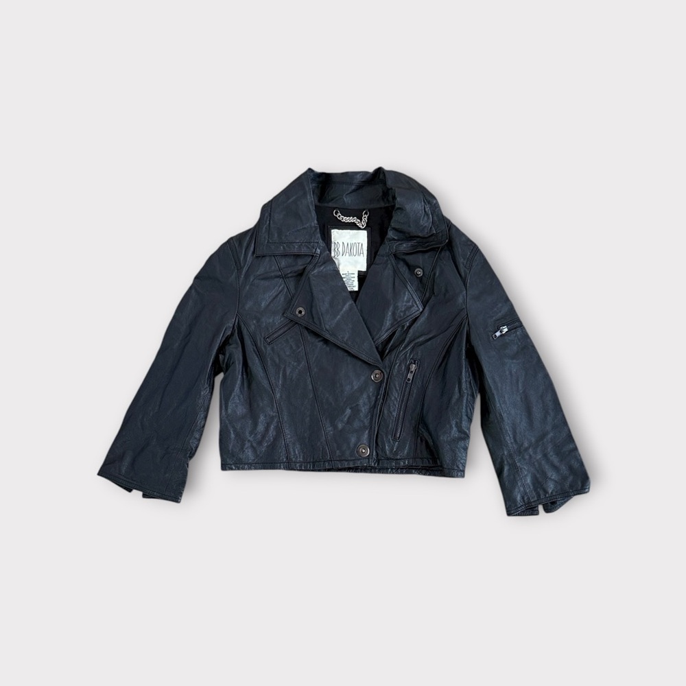 Vintage 90s BB Dakota Cropped Black Leather Jacket L